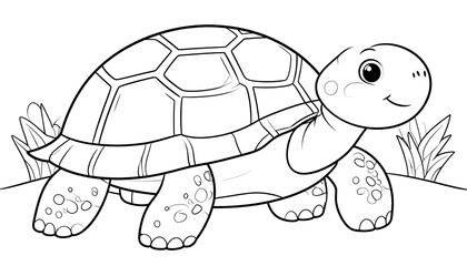 Line drawing of a cute tortoise with big, kind eyes