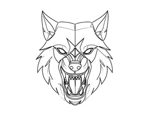 Line drawing of a wolf's head showing teeth