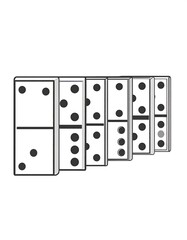 Line of classic domino pieces, each with white and black dot configurations