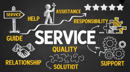 Service with Dedication: This image portrays a conceptual representation of customer service excellence, illustrating key elements like assistance, support, and quality.