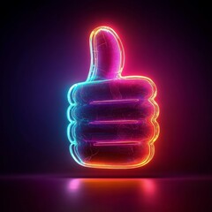Thumbs-up emoji in neon colors, used for social media reactions and goal achievements. The creative digital gesture symbolizes agreement, appreciation, and positive feedback, Generative AI