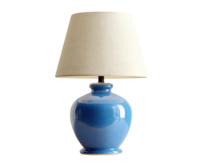 Cream shade, cobalt blue base table lamp