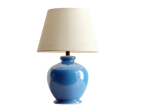Cream shade, cobalt blue base table lamp