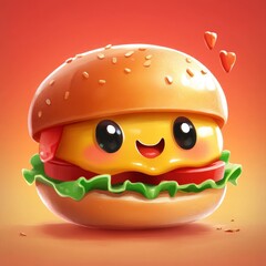 cartoon illustration of a hamburger for creative branding, fast food emblems, and design. The playful and artistic rendering of a burger symbolizes creativity in the food industry, Generative AI