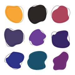 Collection of nine abstract organic shapes with hand drawn outline in various vibrant colors