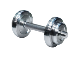 Silver dumbbell for strength training workouts.