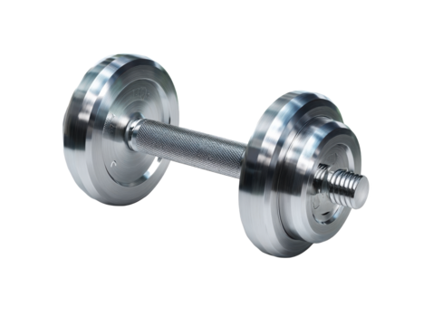Silver dumbbell for strength training workouts.