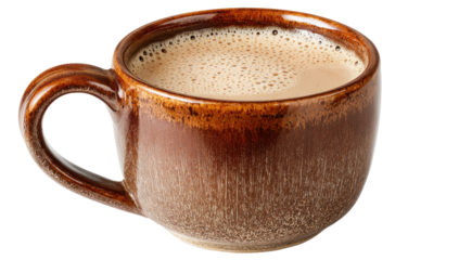 Brown mug of frothy light brown drink