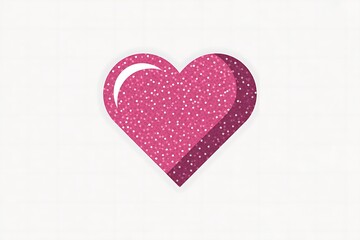 Fototapeta premium Pink Glitter Heart with Subtle Shadow and White Background Overlay Keywords: heart, pink, glitter, sparkle, love, romance, celebration, Valentine's Day, symbol, icon, graphic, design