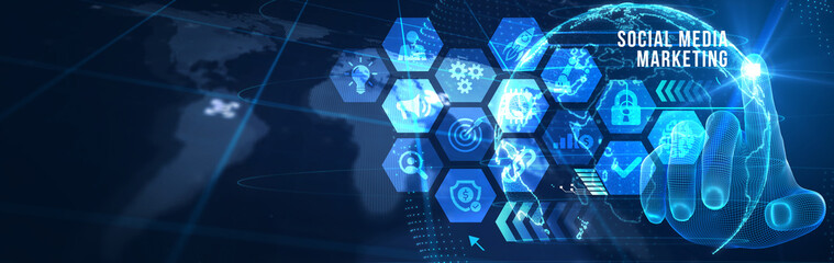 Fototapeta premium Business, Technology, Internet and network concept. SMM Social Media Marketing. 3d illustration