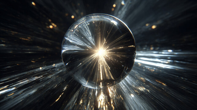 Light pulse traveling through a transparent data sphere with glowing circuits digital streams futuristic technology concept abstract visualization of information flow and connectivity