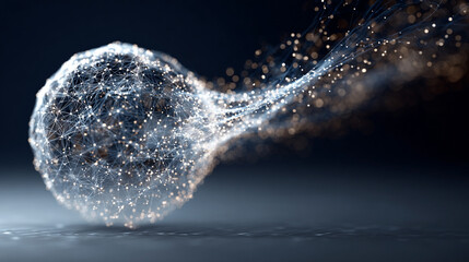Light pulse traveling through a transparent data sphere with glowing circuits digital streams futuristic technology concept abstract visualization of information flow and connectivity