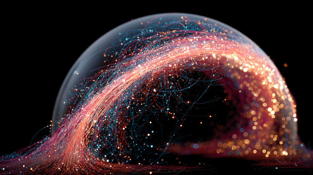 Light pulse traveling through a transparent data sphere with glowing circuits digital streams futuristic technology concept abstract visualization of information flow and connectivity