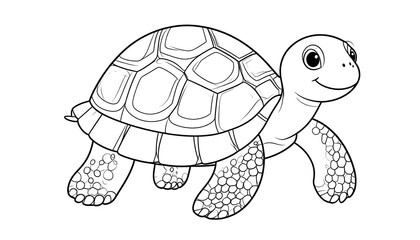 Line-art depiction of a smiling turtle on white background