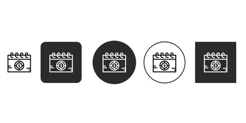 Calendar with casino chip gambling schedule, poker date, lucky day vector line icon symbol in thin outline design vector illustration