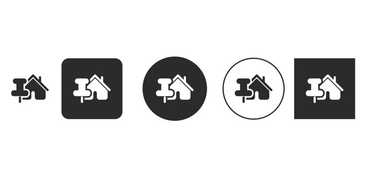 Home location icon set a collection of house symbols with push pins, perfect for websites, apps, and graphic design projects about real estate