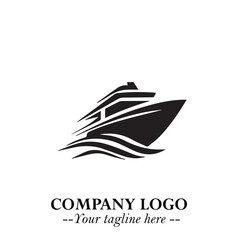 Ship Moving Fast Logo Symbol in Black on the White Background with Modern Maritime Design
