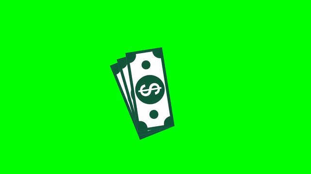 Doller sign bill animation on green screen background with chroma key. Invesment and return concept
