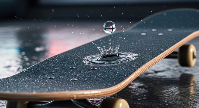 skateboard water droplet collision artistry showcasing dynamic liquid interaction