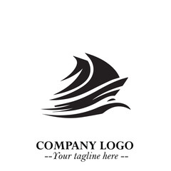 Obraz premium Ship Moving Fast Logo Symbol in Black on the White Background with Modern Maritime Design