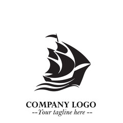 Ship Moving Fast Logo Symbol in Black on the White Background with Modern Maritime Design
