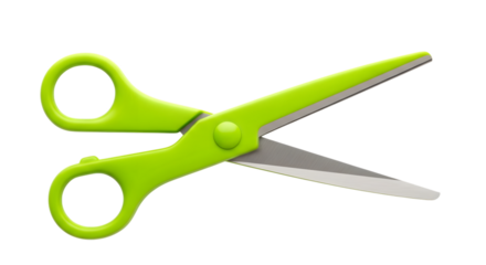 Bright green scissors isolated on transparent background
