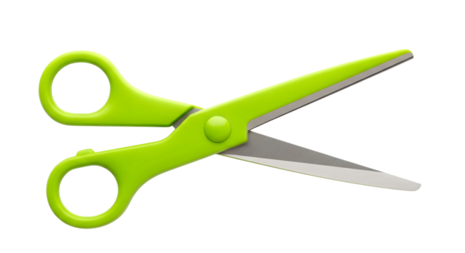 Bright green scissors isolated on transparent background