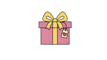 Gift Box with Yellow Ribbon and Love Tag