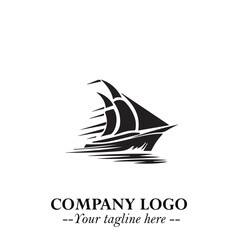 Ship Moving Fast Logo Symbol in Black on the White Background with Modern Maritime Design