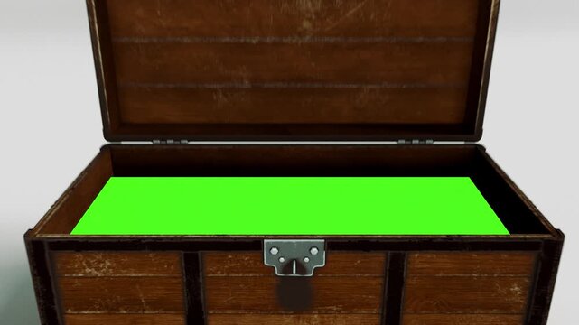 Open Wooden Chest with Green Screen Creative Visual Effects and Rustic Design Contrast with Vibrant Elements for Unique Projects and Adventure