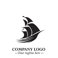 Ship Moving Fast Logo Symbol in Black on the White Background with Modern Maritime Design