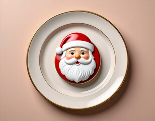 Santa Claus Cookie on Plate Festive Christmas Treat Still Life