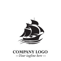 Ship Moving Fast Logo Symbol in Black on the White Background with Modern Maritime Design