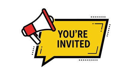 Join us now! Exciting invitation with megaphone announcement design