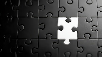 Black puzzle with one bright white corner piece symbolizes incompleteness and hidden possibilities