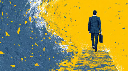 Conceptual visualization of modern success and resilience showing a person standing tall against challenges illuminated by abstract light representing growth determination and achievement