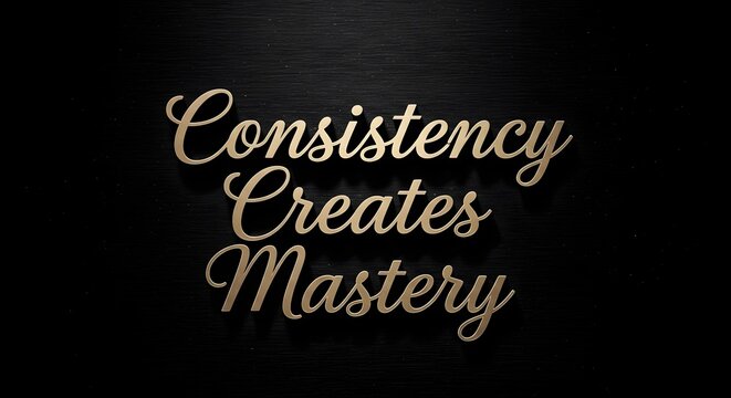 A motivational quote displayed on a dark background emphasizing the importance of consistency in achieving mastery and success