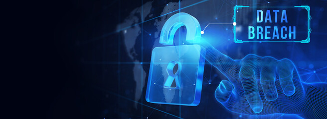 Digital business and technology concept, virtual screen showing DATA BREACH. 3d illustration