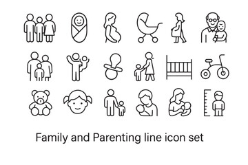 Illustrator created family and parenting icon set with grayscale color model