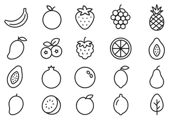 Colorful fruit icons set created with adobe illustrator software for design
