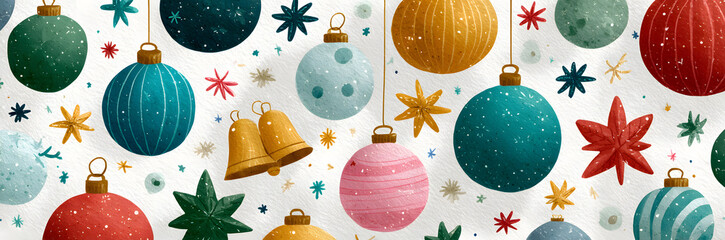 Seamless Holidays pattern with ornaments. Vector.