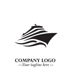 Ship Moving Fast Logo Symbol in Black on the White Background with Modern Maritime Design