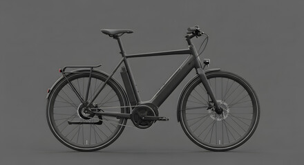 Sleek Matte Black Electric Bicycle on Grey Background