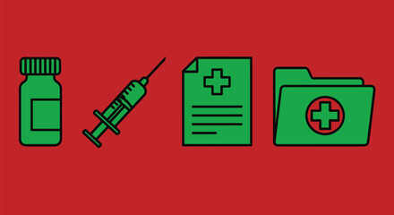 Medical icons for healthcare promotion with vaccine and records theme