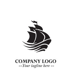 Ship Moving Fast Logo Symbol in Black on the White Background with Modern Maritime Design