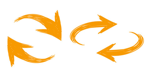 手書きのオレンジ色の回転する矢印