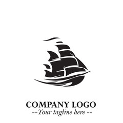 Ship Moving Fast Logo Symbol in Black on the White Background with Modern Maritime Design