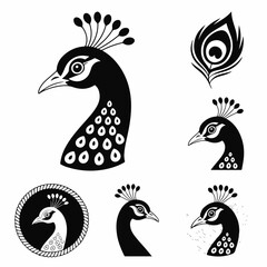 Fototapeta premium Ornamental Peacock Silhouette Set — Matching Vector Assets