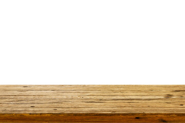 Empty wooden table top isolated on white background for montage product display