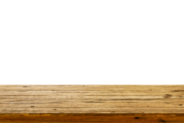 Empty wooden table top isolated on white background for montage product display
